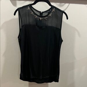 Ann Taylor Black Embellished Sheer Top